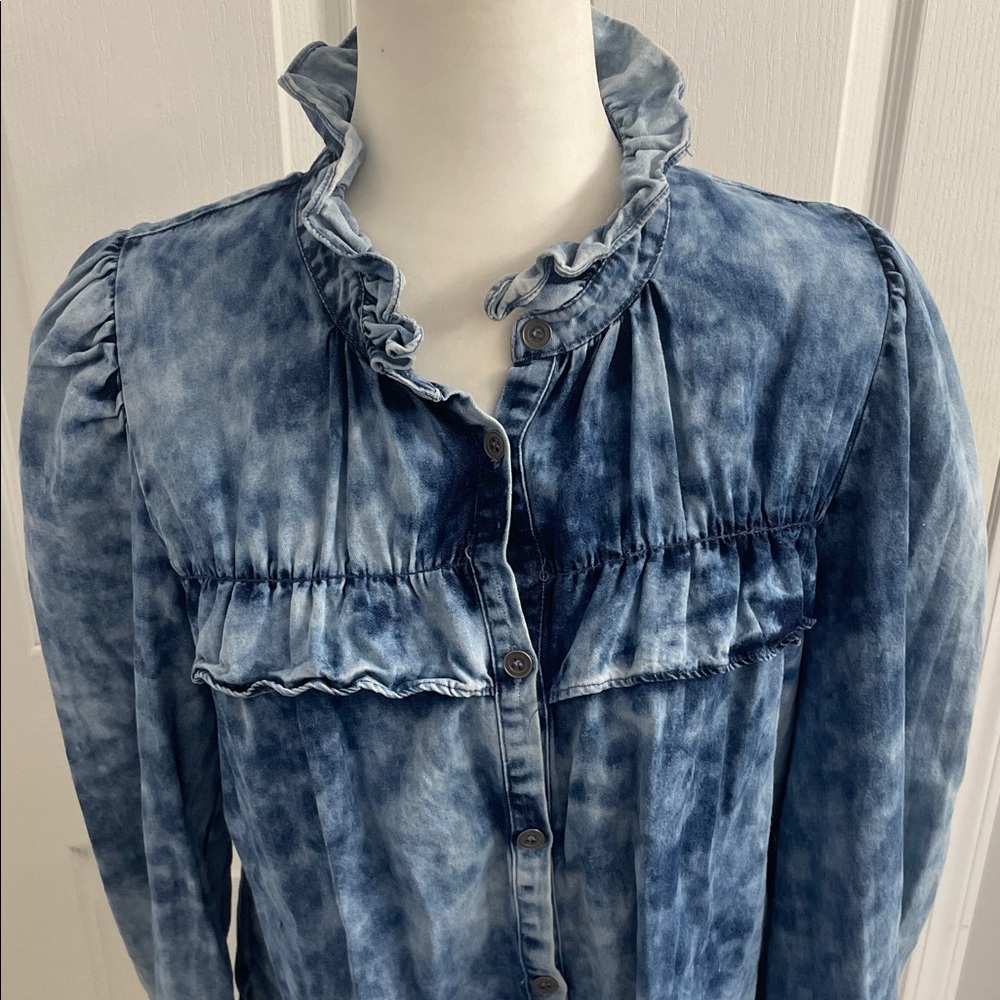 Women's Blue Button Down Shirt - Picture 2 of 12